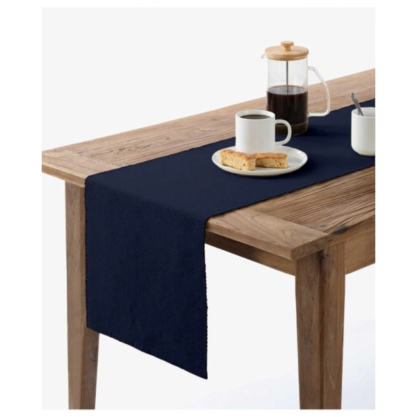 Ribbed Cotton Table Runners (Navy Blue) - 0.35, Navy Blue