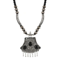 Generic Tibetam Silver and Black Acrylic Beads Necklace - Black, Gold plated