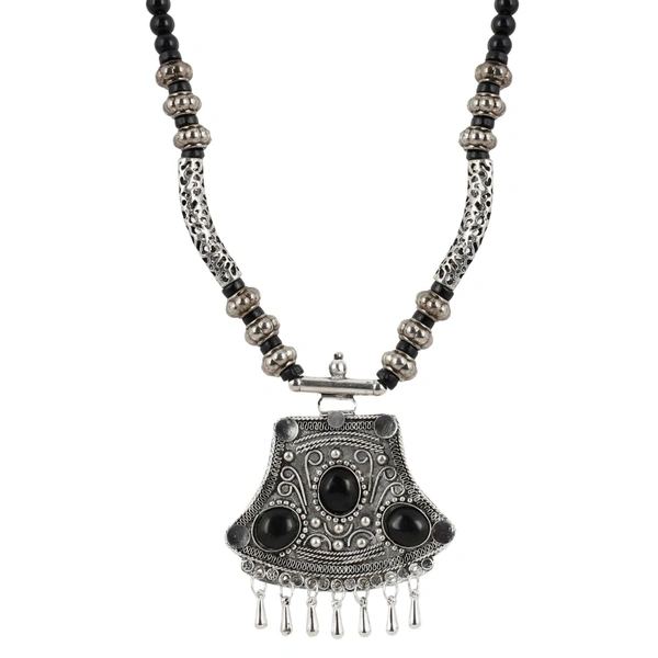 Generic Tibetam Silver and Black Acrylic Beads Necklace - Black, Gold plated