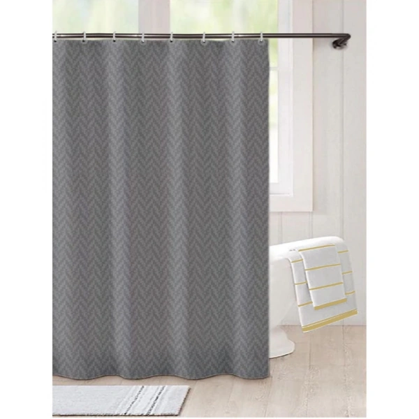 Waves Polyester Plain Shower Curtains with Plastic Eyelets (Dark Grey) - 0.35, Dark Grey