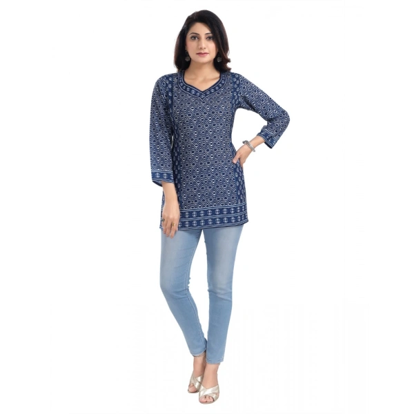 Women's 3/4th Sleeve Summer Cool Tunic Short Top (Blue) - XL