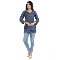 Women's 3/4th Sleeve Summer Cool Tunic Short Top (Blue) - XL