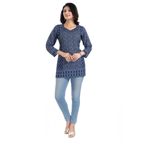 Women's 3/4th Sleeve Summer Cool Tunic Short Top (Blue) - XL