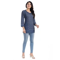 Women's 3/4th Sleeve Summer Cool Tunic Short Top (Blue) - XL