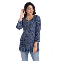 Women's 3/4th Sleeve Summer Cool Tunic Short Top (Blue) - XL