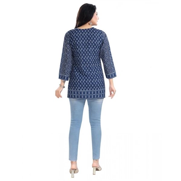 Women's 3/4th Sleeve Summer Cool Tunic Short Top (Blue) - XL