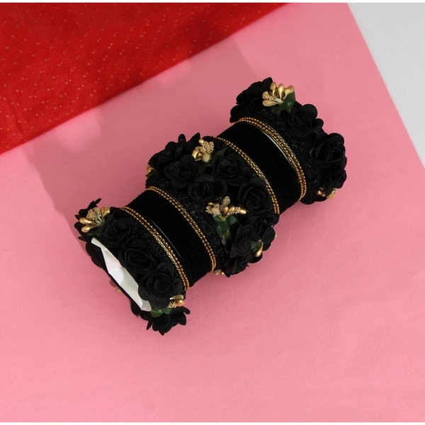 Shopnav Women's Black Color Floral Bangles Set: 2.4 - Black