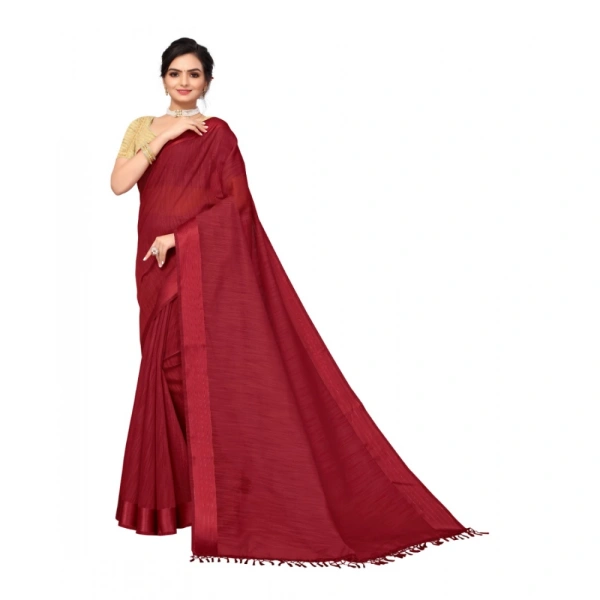 Women's Cotton Blend Stripe Pattern Sarees (Maroon, 5-6 Mtrs) - Maroon