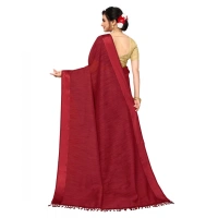 Women's Cotton Blend Stripe Pattern Sarees (Maroon, 5-6 Mtrs) - Maroon