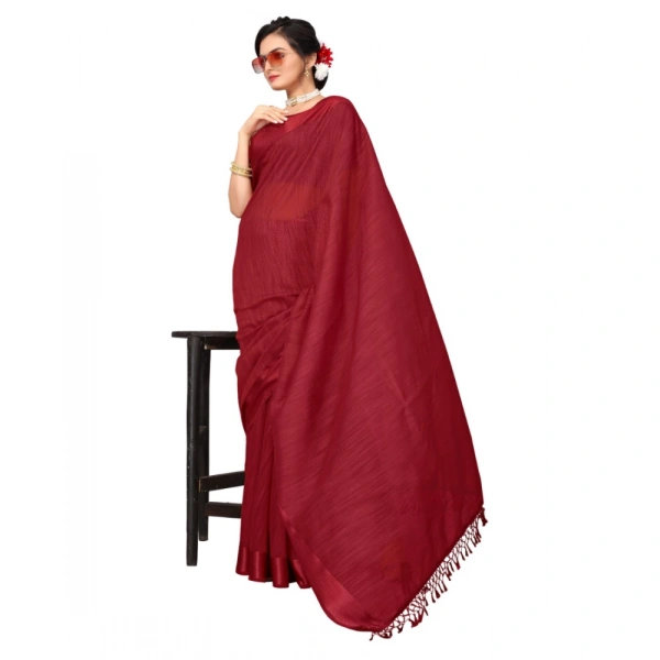 Women's Cotton Blend Stripe Pattern Sarees (Maroon, 5-6 Mtrs) - Maroon