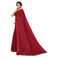 Women's Cotton Blend Stripe Pattern Sarees (Maroon, 5-6 Mtrs) - Maroon