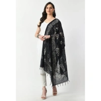 Women's Cotton Printed Dupatta (Black, Length: Free Size)