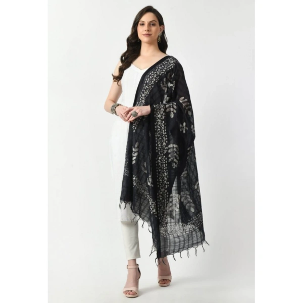 Women's Cotton Printed Dupatta (Black, Length: Free Size)