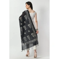 Women's Cotton Printed Dupatta (Black, Length: Free Size)