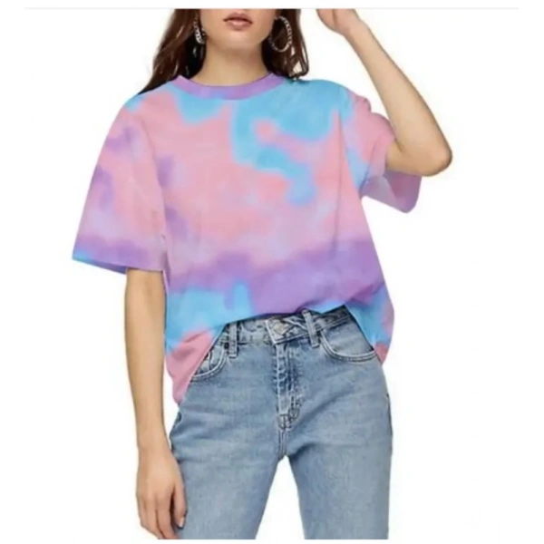 Generic Women's Lycra Printed Round Neck Short Sleeve T-Shirt (Multicolor) - L