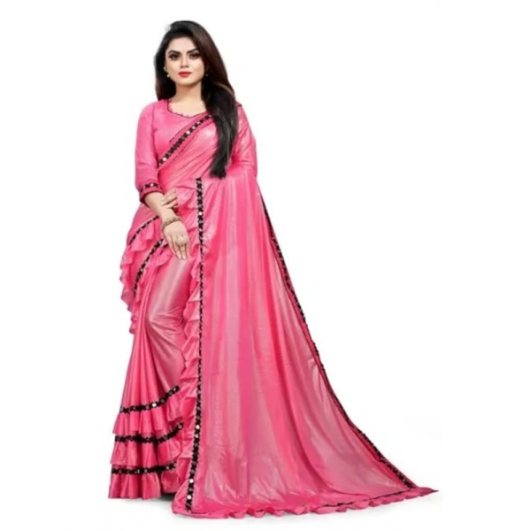 Women's Malai Lining Solid Saree With Unstitched Blouse (Baby Pink, 5.5 Mtr) - Baby Pink
