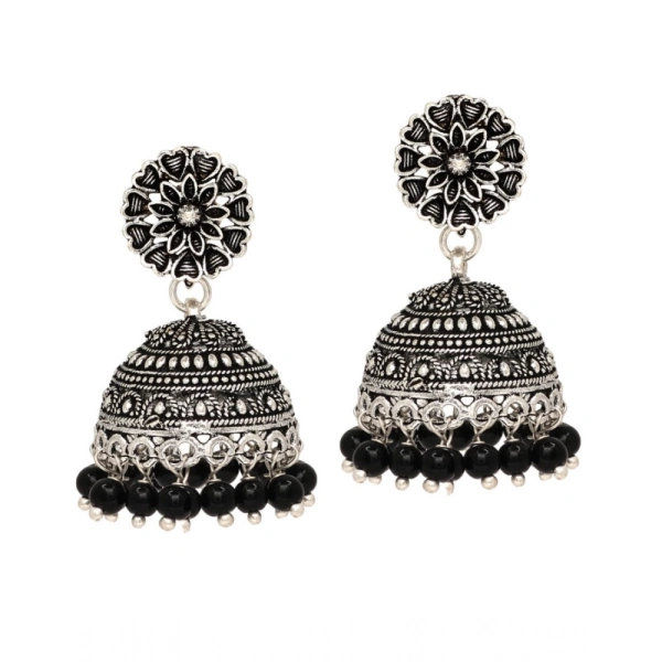 Generic Women's Oxidised Silver Plated Black Color Earrings Jewellery - Black, Brass