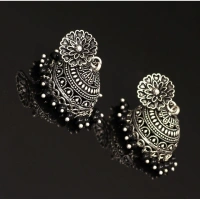 Generic Women's Oxidised Silver Plated Black Color Earrings Jewellery - Black, Brass