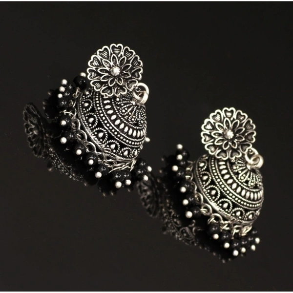 Generic Women's Oxidised Silver Plated Black Color Earrings Jewellery - Black, Brass