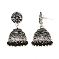 Generic Women's Oxidised Silver Plated Black Color Earrings Jewellery - Black, Brass