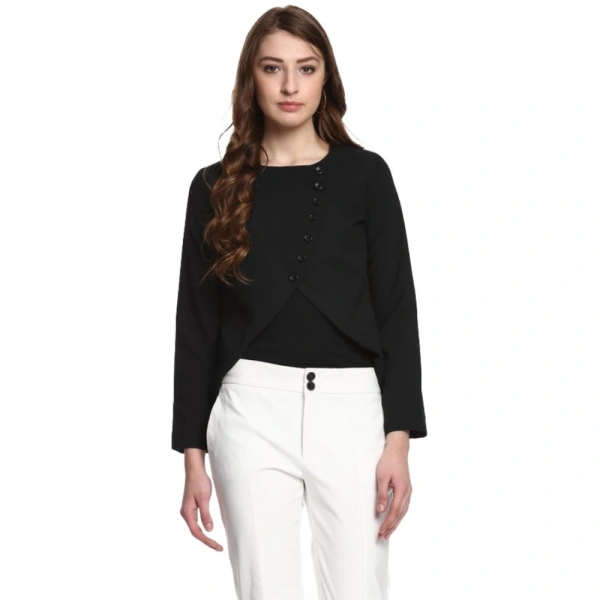 Women's Polyester Diagonal Cut Long Sleeves Blazer (Black) - M