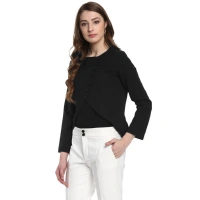 Women's Polyester Diagonal Cut Long Sleeves Blazer (Black) - M