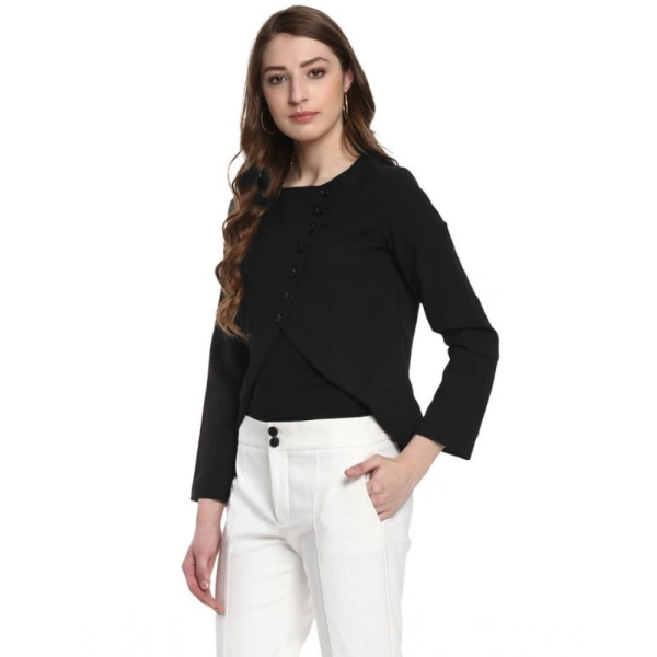 Women's Polyester Diagonal Cut Long Sleeves Blazer (Black) - M