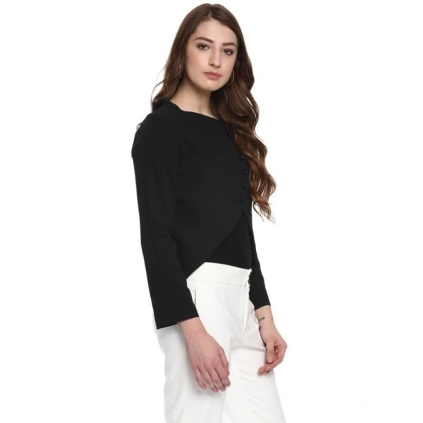 Women's Polyester Diagonal Cut Long Sleeves Blazer (Black) - M