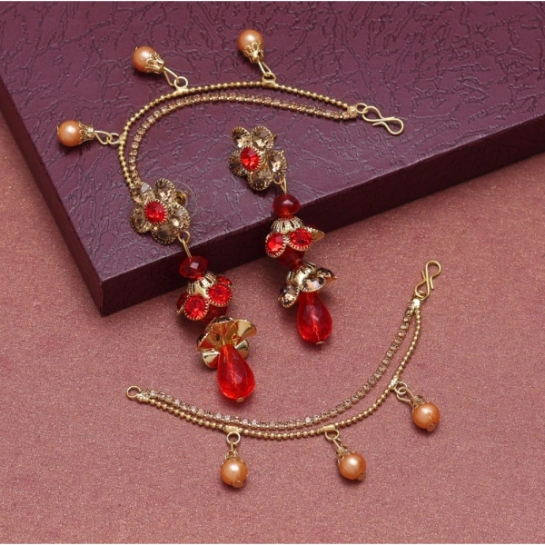 Generic Women's Red Color Bahubali Earrings - Red, Alloy