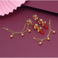 Generic Women's Red Color Bahubali Earrings - Red, Alloy