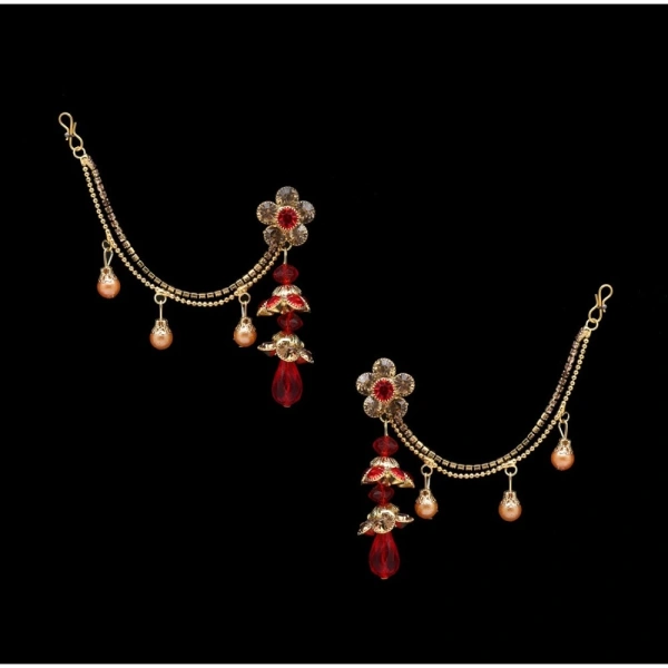 Generic Women's Red Color Bahubali Earrings - Red, Alloy