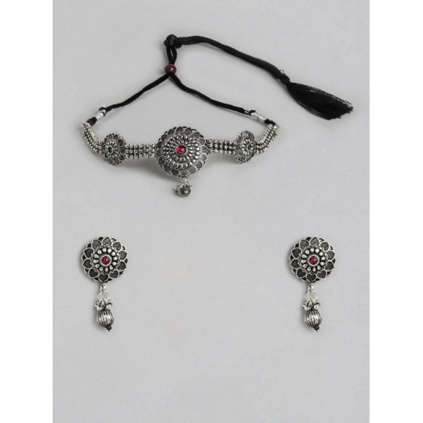 Women's Rose Gold Plated Alloy Necklace &amp; Earings Set (Silver)