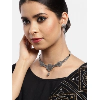 Shopnav shopnav's Women's Rose Gold Plated Alloy Necklace &amp; Earings Set (Silver) - Silver