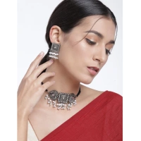 Shopnav Women's Rose Gold Plated Alloy Necklace &amp; Earings Set (Silver) - Silver