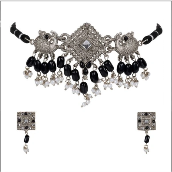 Women's Rose Gold Plated Alloy Necklace &amp; Earings Set (Silver)