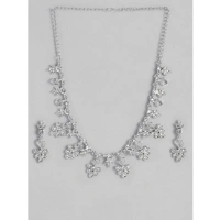 Shopnav Women's Rose Gold Plated Brass Necklace &amp; Earings Set (Silver) - Silver