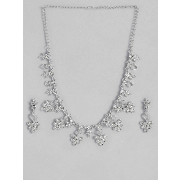Shopnav Women's Rose Gold Plated Brass Necklace &amp; Earings Set (Silver) - Silver