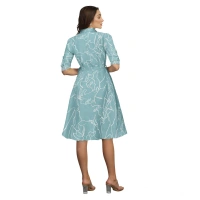 Women's Ruby Cotton Printed Shirt Collar 3-4th Sleeve Dresses (Pista) - S