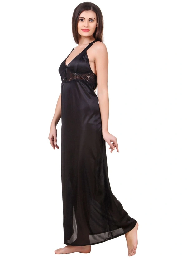Women's Satin 2 PCs Set of Nighty And Wrap Gown with Half Sleeve(Color: Black, Neck Type: Sweatheart Neck) - Black, 0.35, L
