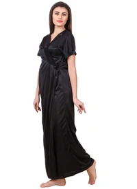 Women's Satin 2 PCs Set of Nighty And Wrap Gown with Half Sleeve(Color: Black, Neck Type: Sweatheart Neck) - Black, 0.35, L