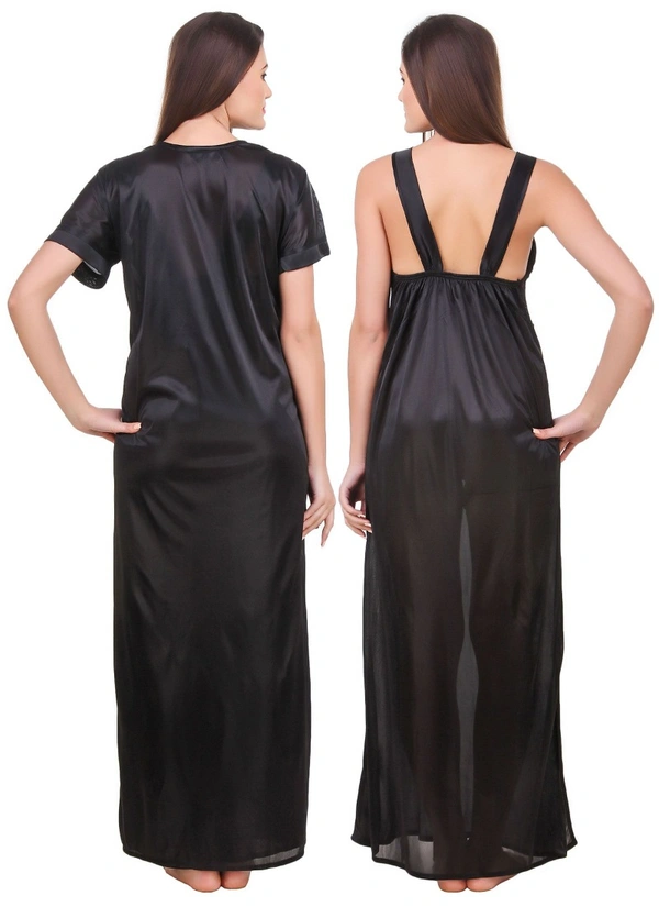Women's Satin 2 PCs Set of Nighty And Wrap Gown with Half Sleeve(Color: Black, Neck Type: Sweatheart Neck) - Black, 0.35, L