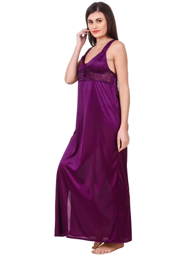 Women's Satin 2 PCs Set of Nighty And Wrap Gown with Half Sleeve(Color: Purple, Neck Type: Sweatheart Neck) - Purple, 0.35, M