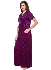 Women's Satin 2 PCs Set of Nighty And Wrap Gown with Half Sleeve(Color: Purple, Neck Type: Sweatheart Neck) - Purple, 0.35, M