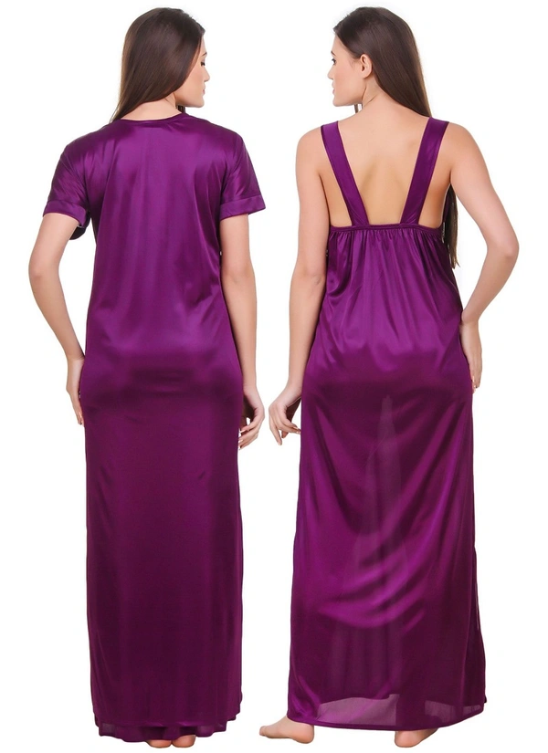 Women's Satin 2 PCs Set of Nighty And Wrap Gown with Half Sleeve(Color: Purple, Neck Type: Sweatheart Neck) - Purple, 0.35, M