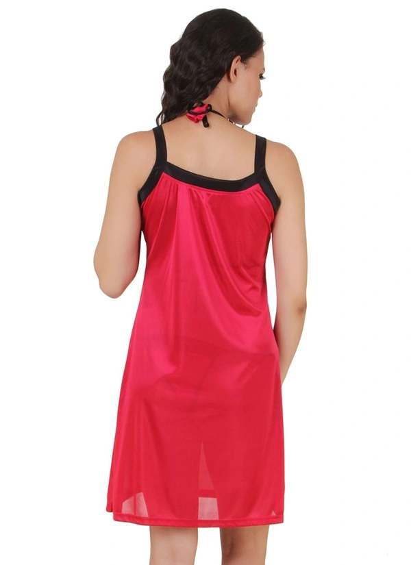 Women's Satin Short Nighty with Sleeve Less(Color: Wine and Black, Neck Type: Square Neck) - Wine and Black, 0.35, L