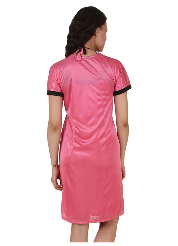 Women's Satin Short Wrap Gown with Half Sleeve(Color: Coral Pink, Neck Type: V Neck) - Coral Pink, 0.35, L