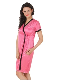 Women's Satin Short Wrap Gown with Half Sleeve(Color: Coral Pink, Neck Type: V Neck) - Coral Pink, 0.35, L
