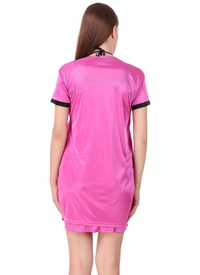 Women's Satin Short Wrap Gown with Half Sleeve(Color: Pink and Black, Neck Type: V Neck) - Pink and Black, 0.35, L