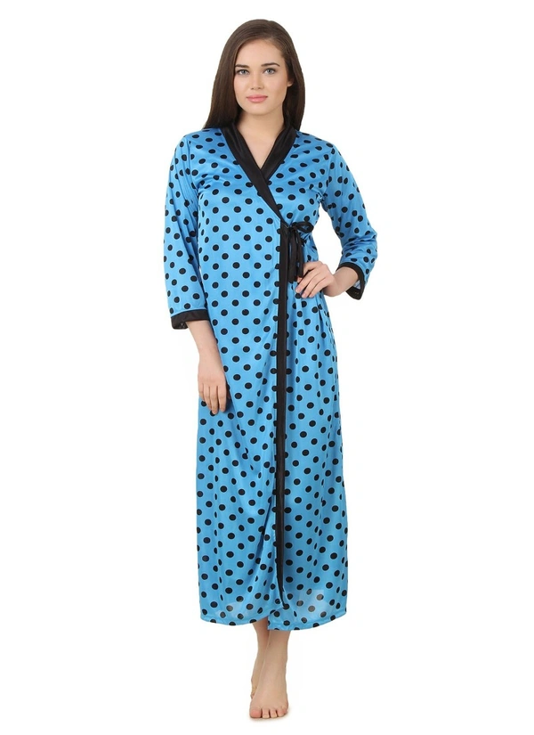 Women's Satin Wrap Gown3 and 4 Sleeve(Color: Turquoise and Black, Neck Type: V Neck) - 0.35, Turquoise and Black