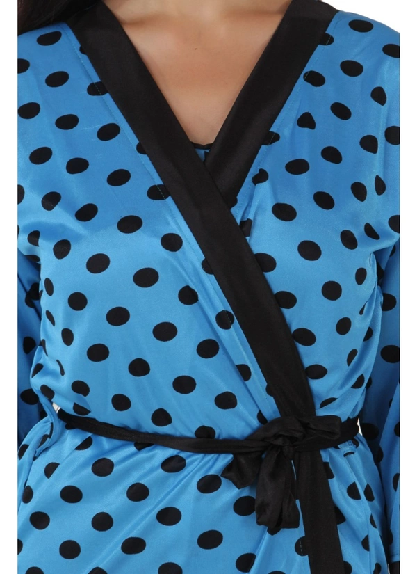 Women's Satin Wrap Gown3 and 4 Sleeve(Color: Turquoise and Black, Neck Type: V Neck) - 0.35, Turquoise and Black